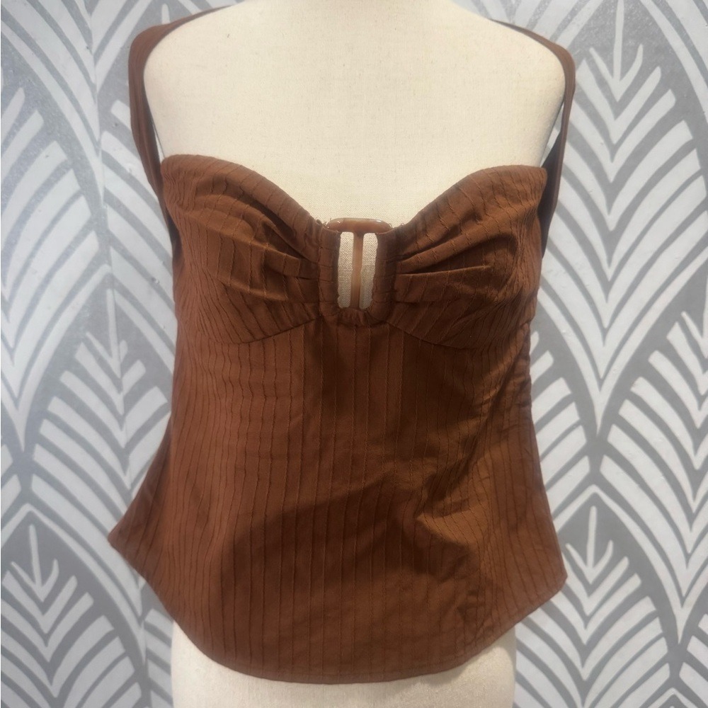 Princess Polly Brown Ribbed Halter Sweetheart Neck Ring Top US 6 - Picture 4 of 7